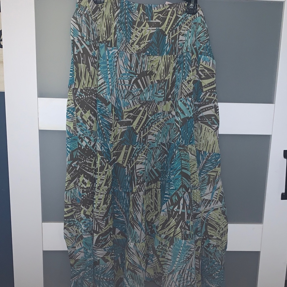Ruby Rd. Teal, Olive & Brown Abstract Print Maxi Skirt